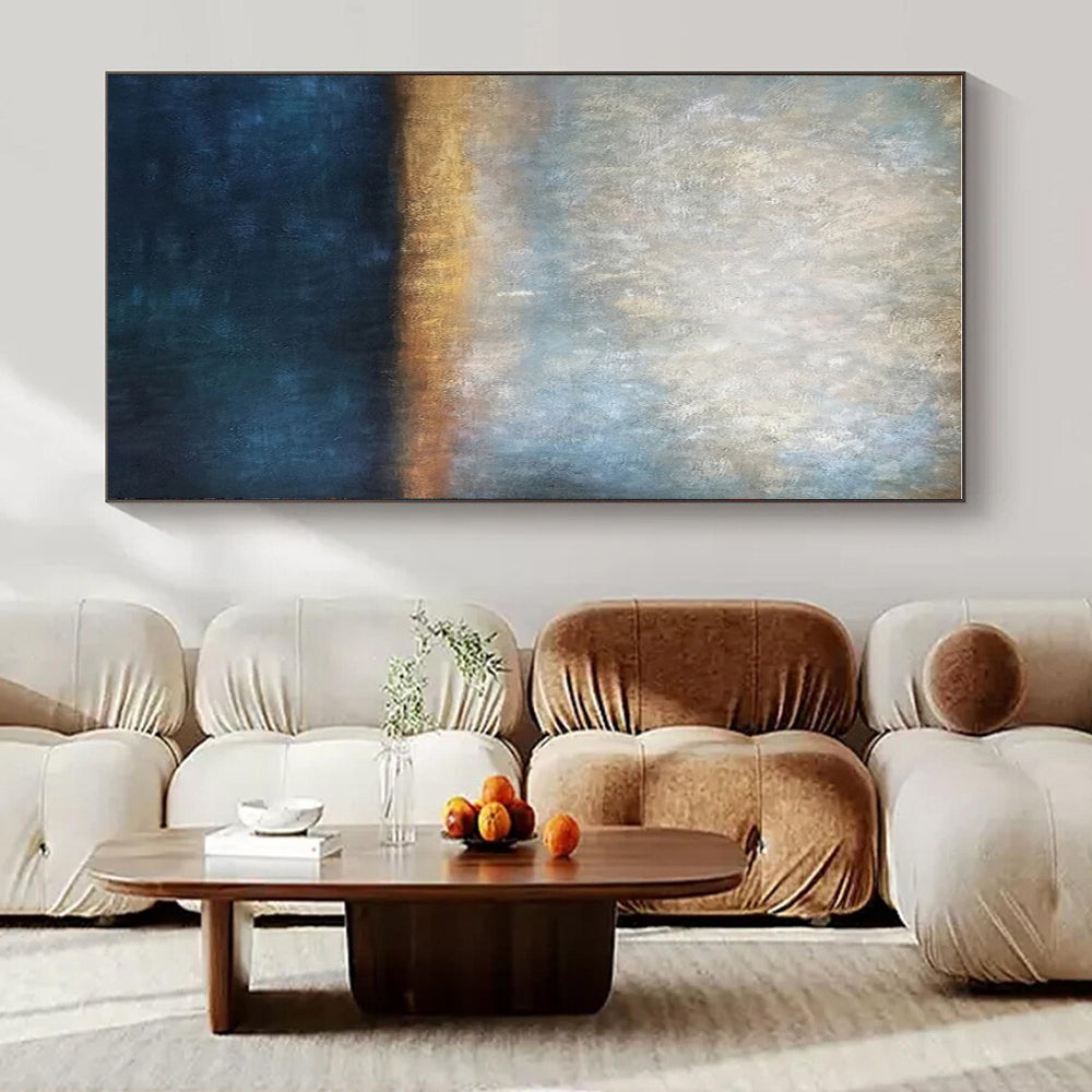 Blue, Gray, Gold, Brown with Gradient Layers "Coastal Dusk" Abstract Painting On Canvas PS1441