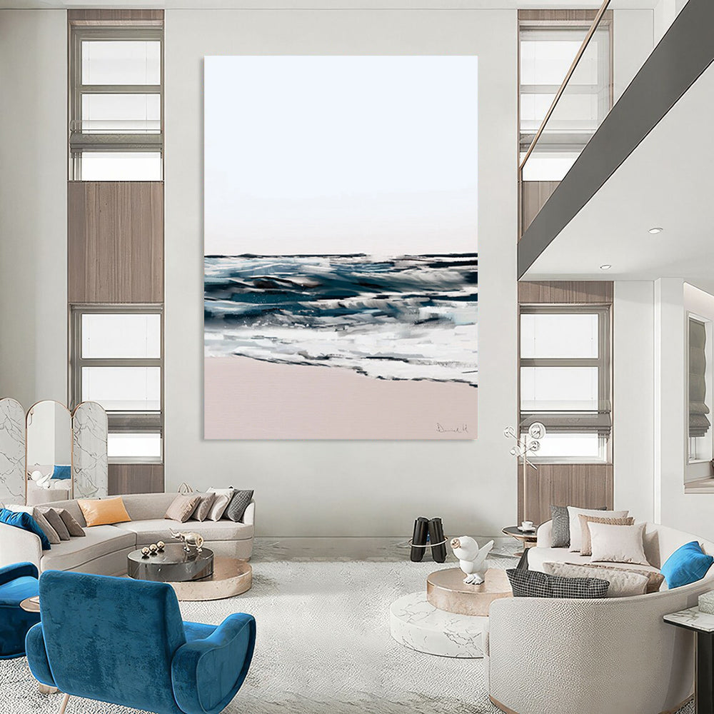 “Abstract Coastal Waves” - Soft Blues & Pinks with Textured Layers Painting On Canvas DS208
