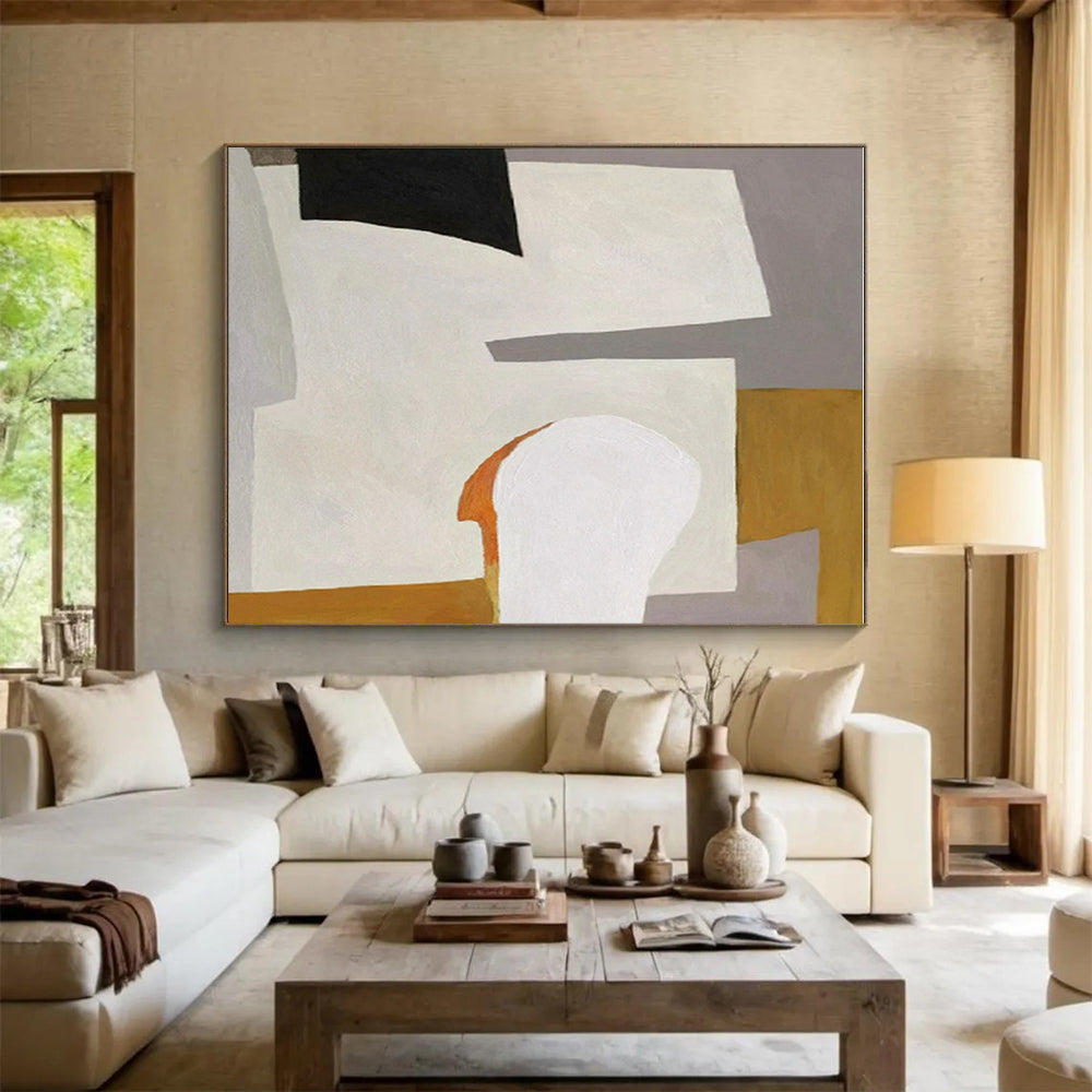 “Pastel Geometric Mix” - Gray, White, Orange, Purple Abstract Geometric Painting On Canvas PS0655