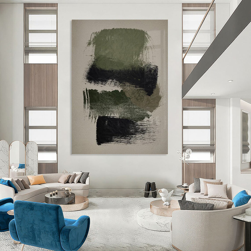 “Green - Black Abstract” - Minimalist Abstract Painting On Canvas PT1358