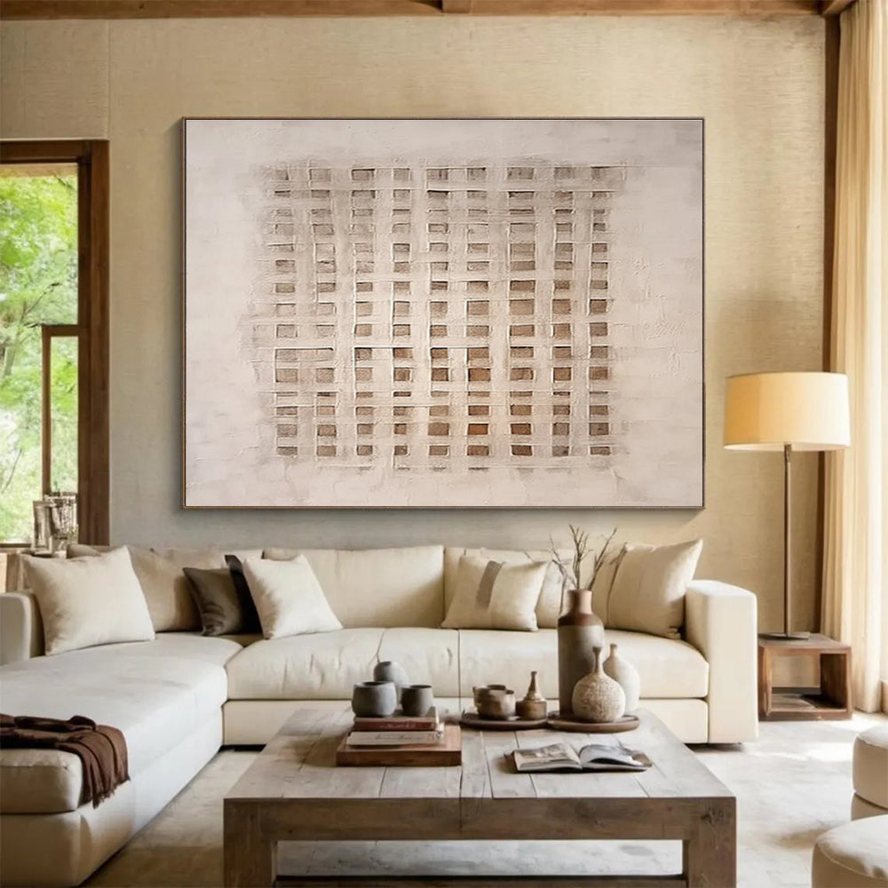 Neutral Grid Abstract Painting On Canvas DKS050