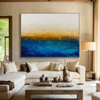 “Blue - Gold Horizon” - Abstract, Minimalist - Styled Painting On Canvas DKS007