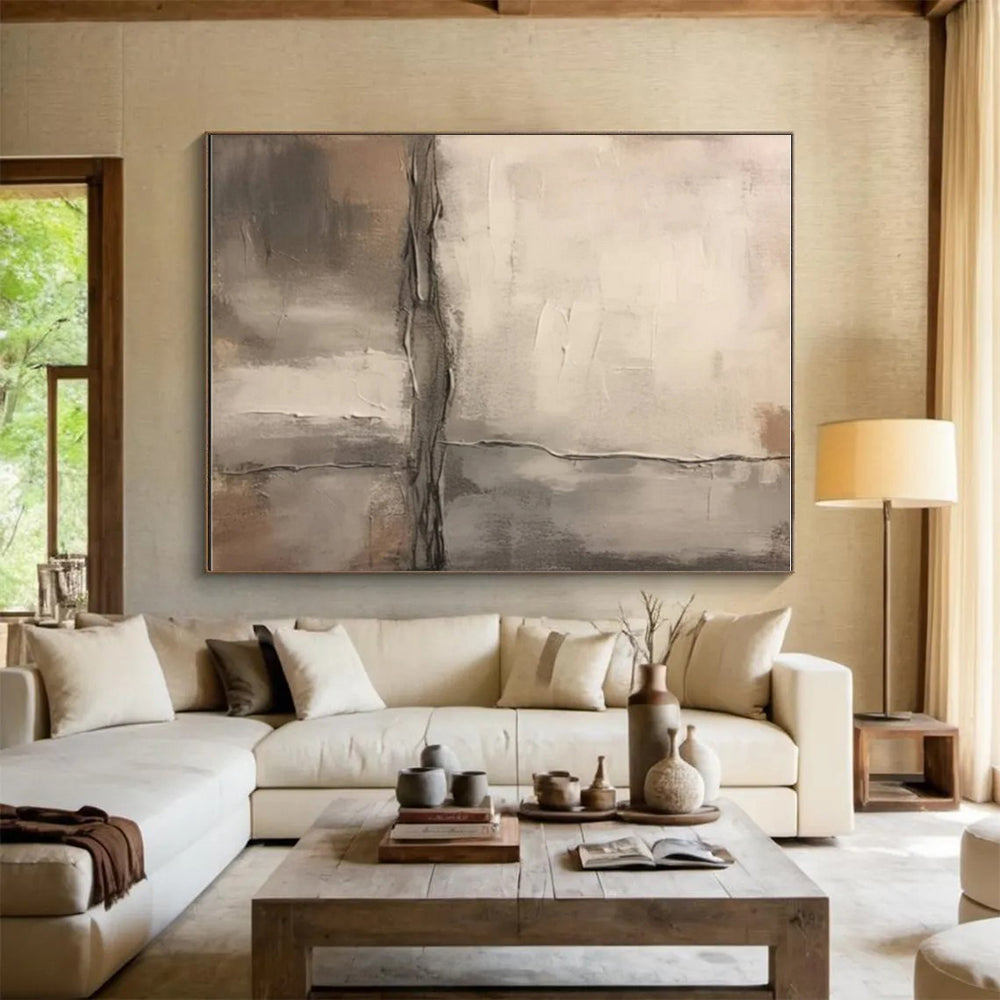 “Neutral Grid Textures” - Neutral Tones Abstract Minimalist Painting On Canvas PS0711