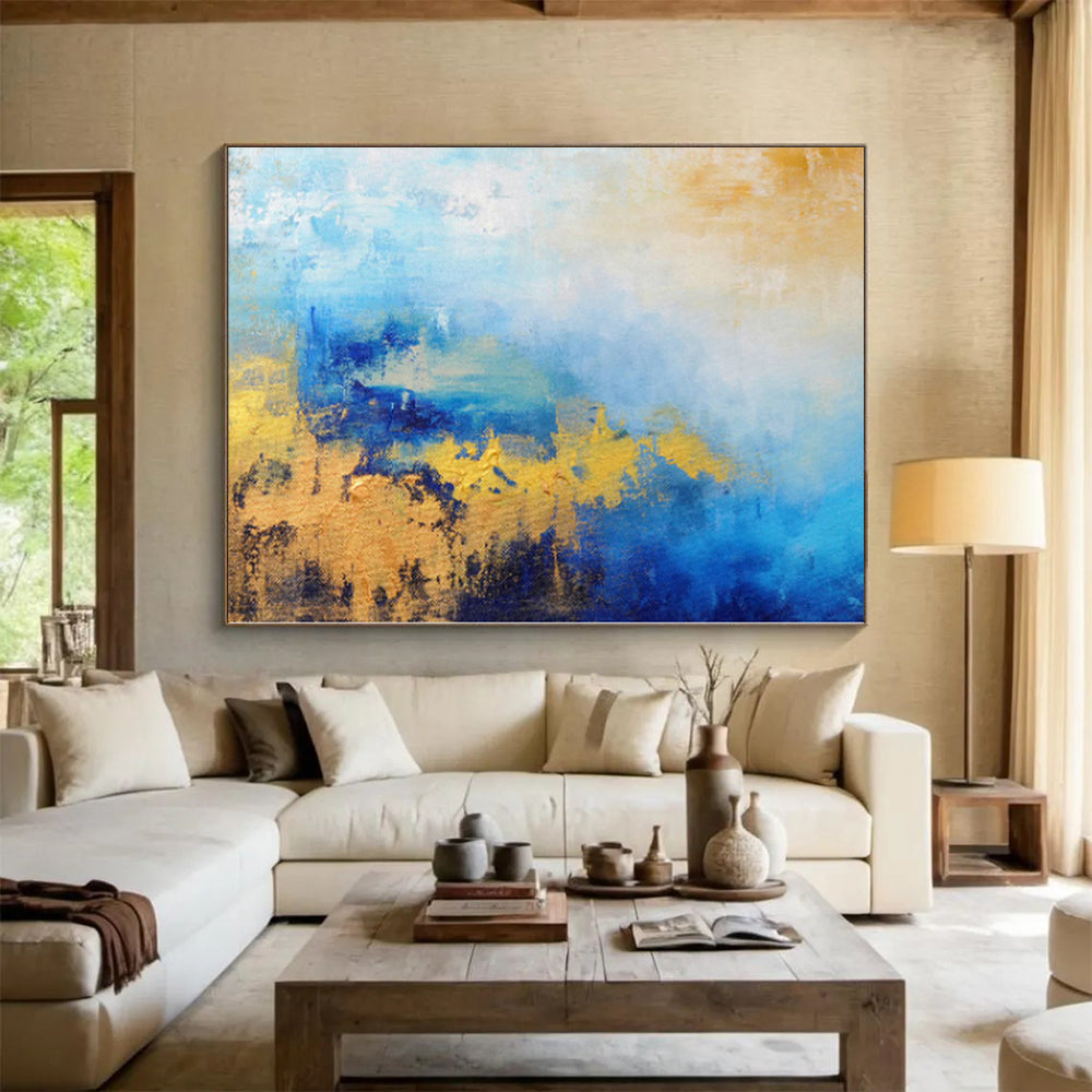 “Blue and Gold Abstract Horizon” - Abstract Seascape - Inspired Painting On Canvas PS0018