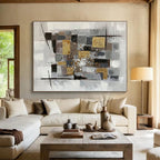 Gold - Accented Geometric Collage - Textured Abstract Painting On Canvas DKS353