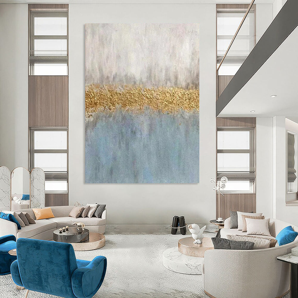 “Gray and Gold Abstract” - Minimalist Abstract Painting On Canvas PT2289
