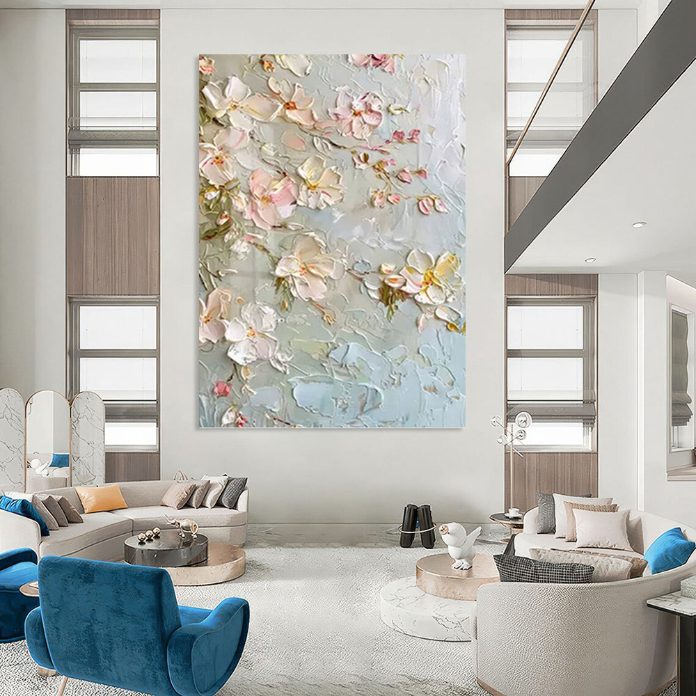 “Light - Colored Floral Relief” - Realist - Inspired Floral Painting On Canvas PT1392