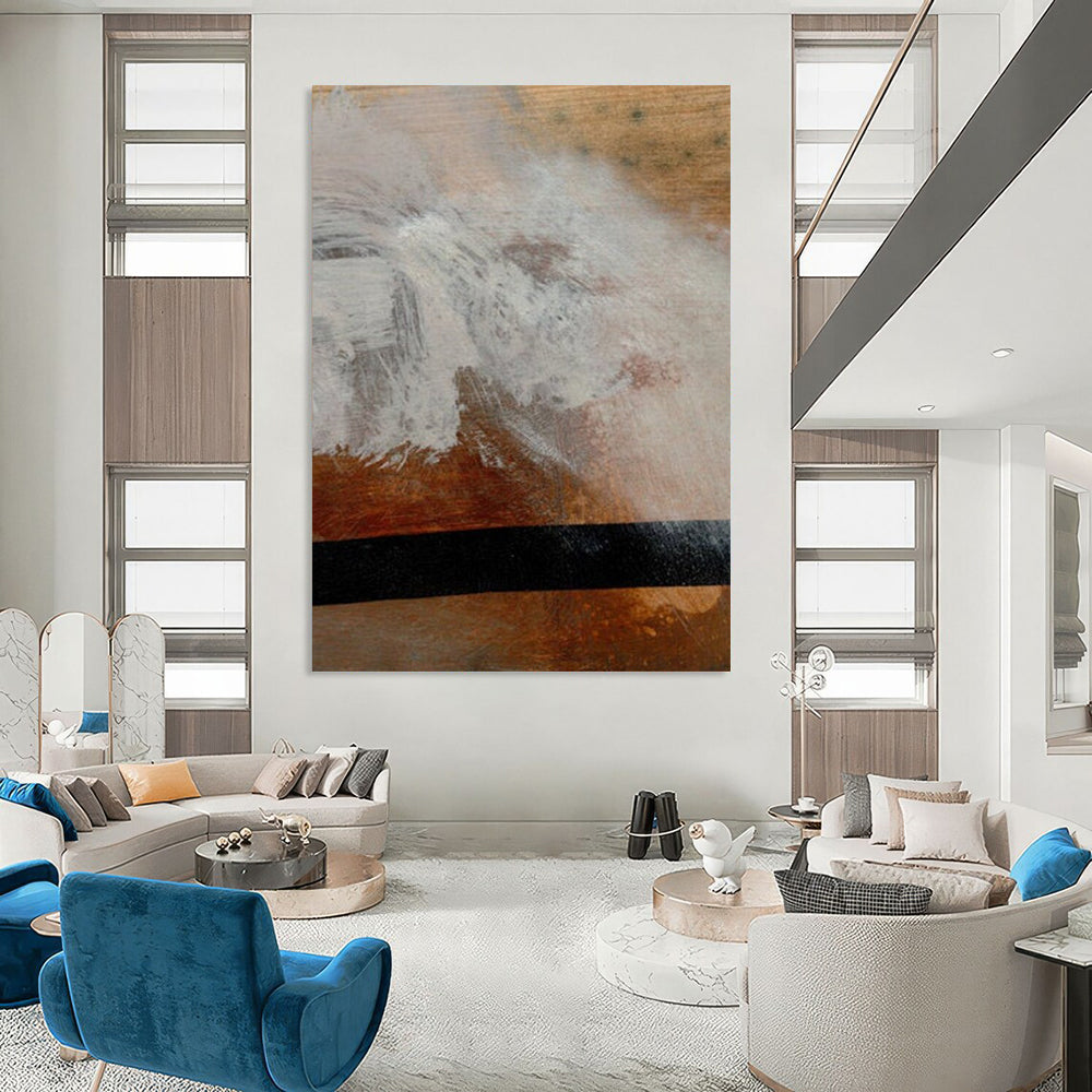 “Textured Wood Abstract” - White & Black on Brown Background Painting On Canvas DS185