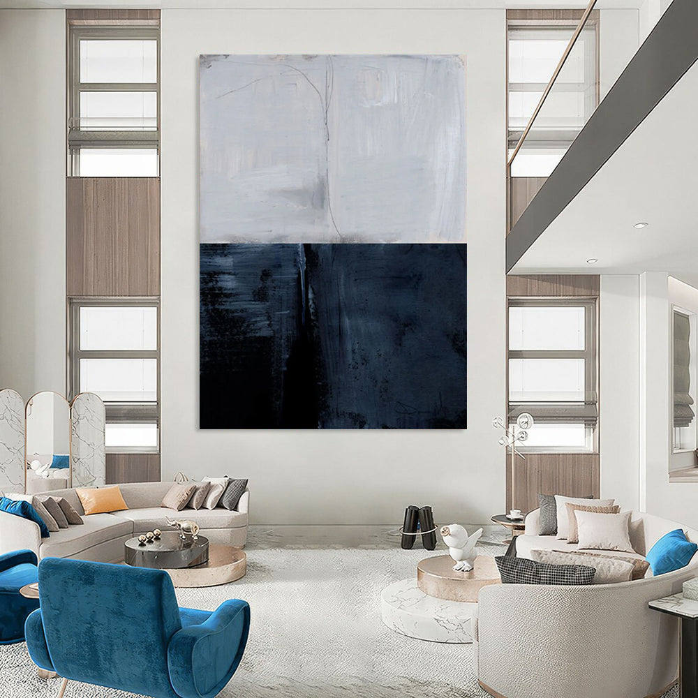 “Split - Tone Abstraction” - Light Gray & Dark Gray Contrast Painting On Canvas DS206