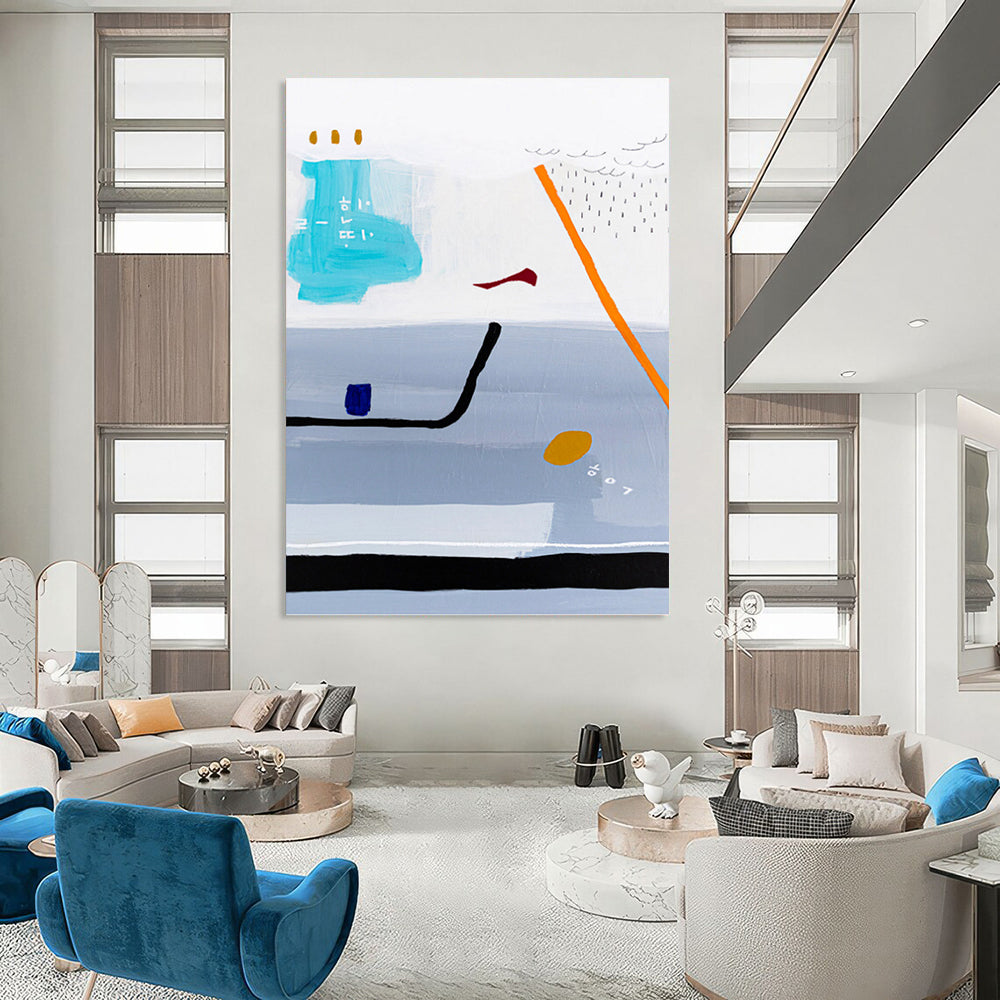 “Grey - Blue Abstract Landscape” - Minimalist Abstract Painting On Canvas PT1098