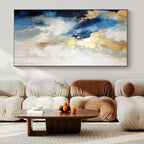 Blue, White, and Gold Abstract Clouds - Flowing Color Abstract Painting On Canvas PS1239