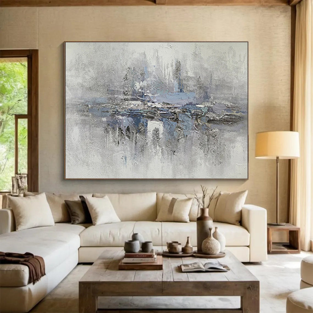 Misty Blue Waterscape - Ethereal Abstract Painting On Canvas DKS349