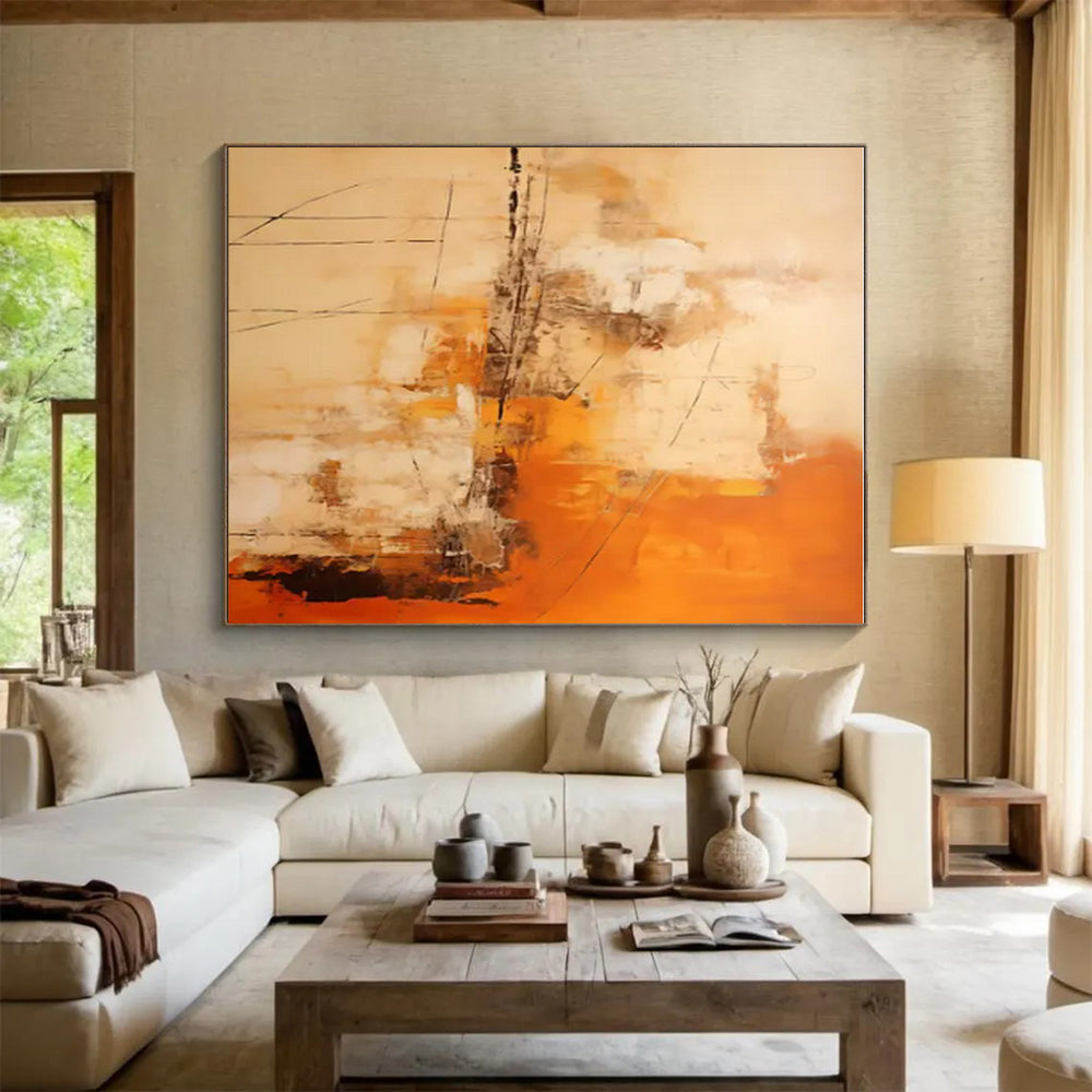 Orange, Beige & Brown Abstract Strokes "Desert Dawn" Painting On Canvas PS0850
