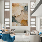 “Beige - Gray - Green Floral Relief” - 3D - Inspired Floral Painting On Canvas PT1385