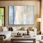 “Soft Coastal Abstraction” - Blue, Beige, White Abstract Seaside Painting On Canvas PS0547