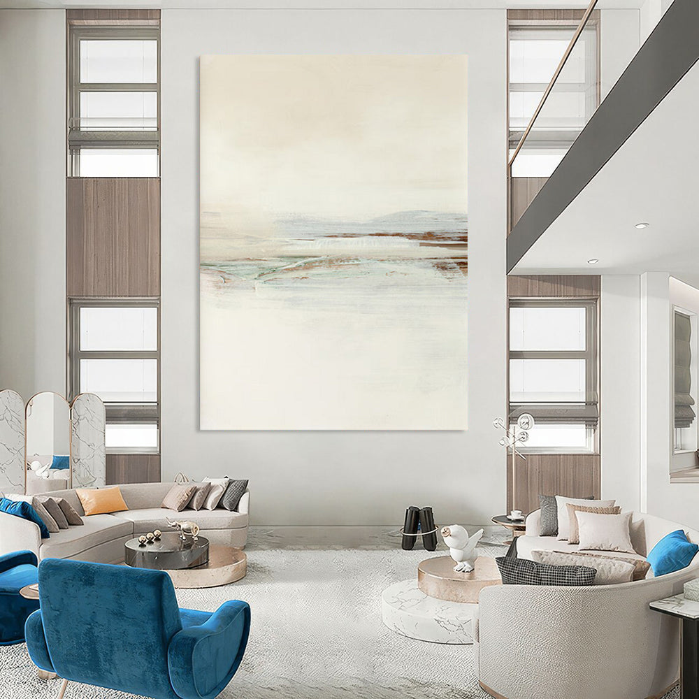 “Neutral Tones Abstract Landscape” - Beige, Gray & Subtle Greens Painting On Canvas DS224