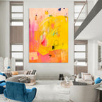 “Sunny Yellow - Pink Abstract Fusion” - Abstract Painting On Canvas PT2005
