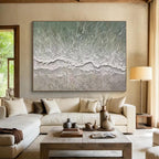 “Green - White Textured Beach” - Aerial Perspective “Wave Ripple” Painting On Canvas PT1667