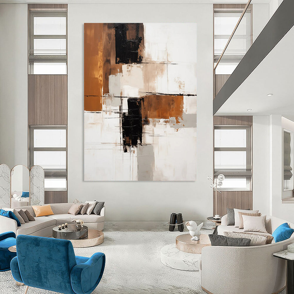 “Brown & Black Geometry” - Subtle Tonal Abstract Composition Painting On Canvas DS129