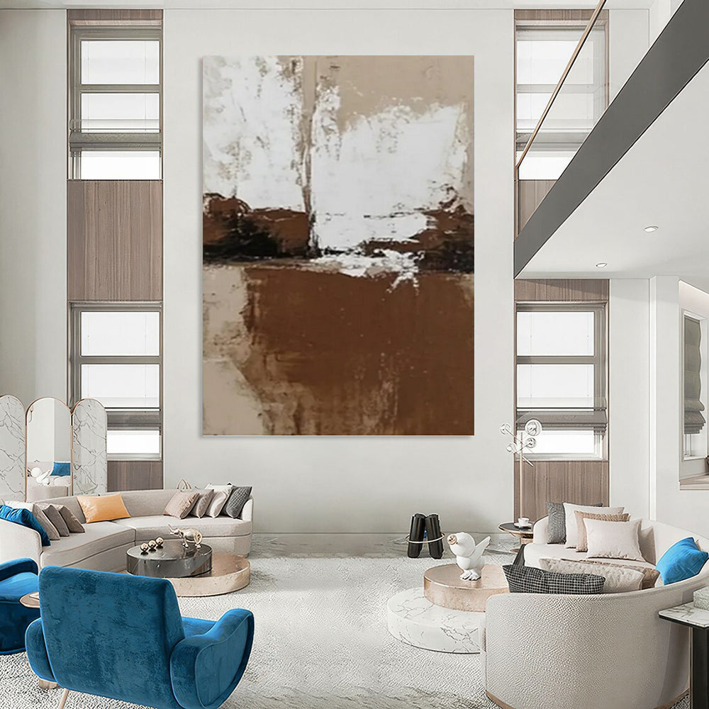 “Brown and White Abstract: Earthy Minimalist Art” - Subtle Textured Painting On Canvas PT0975