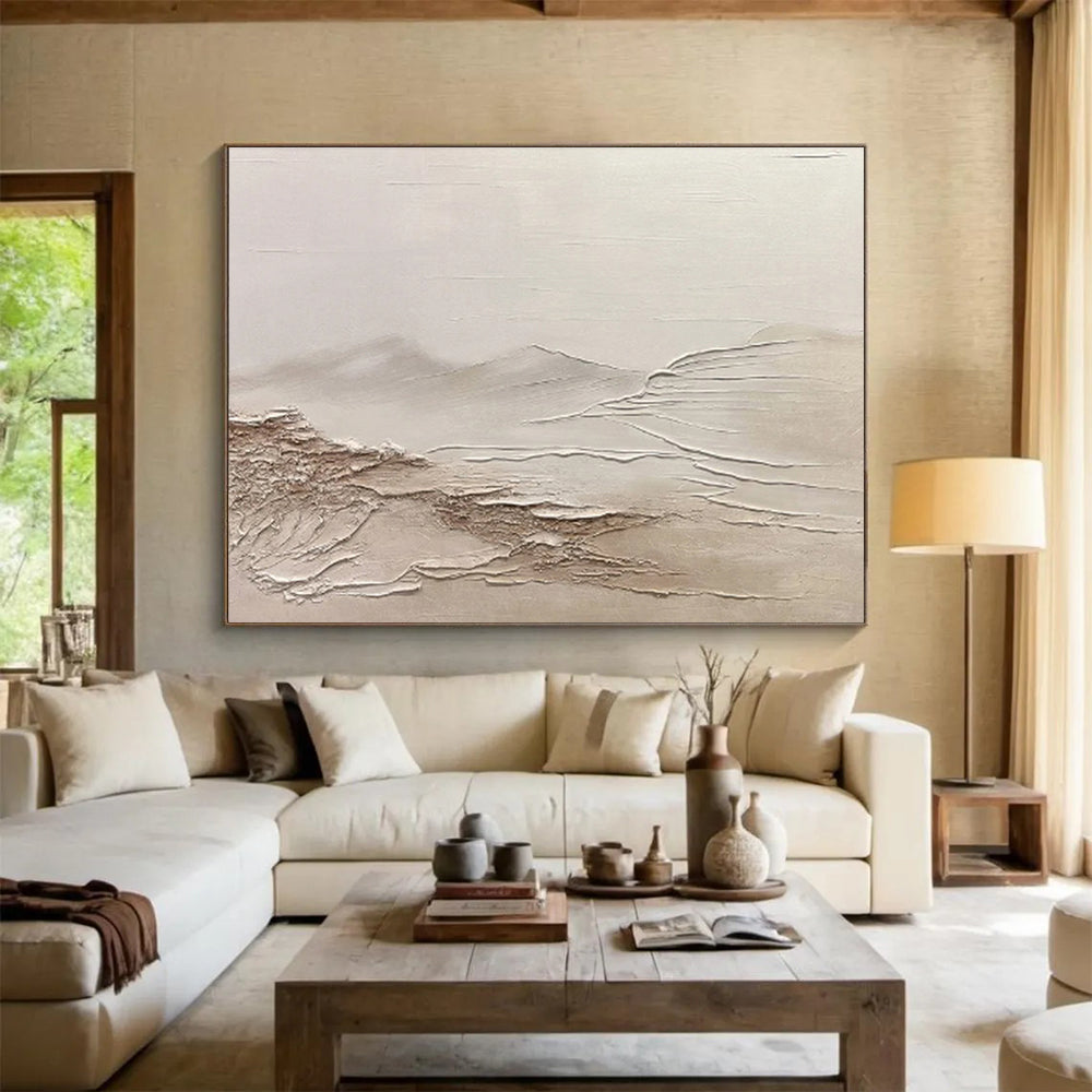 “Neutral Textured Landscape” - Minimalist Sculptural Painting On Canvas DKS465