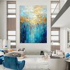 Blue - Gold Abstract Forest Textured Painting On Canvas DS065