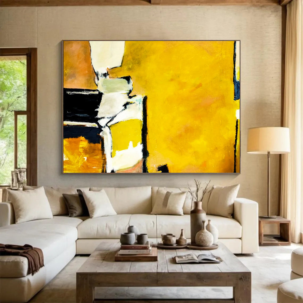 “Bold Yellow with Abstract Forms” Abstract Expressionist Painting On Canvas PT1806