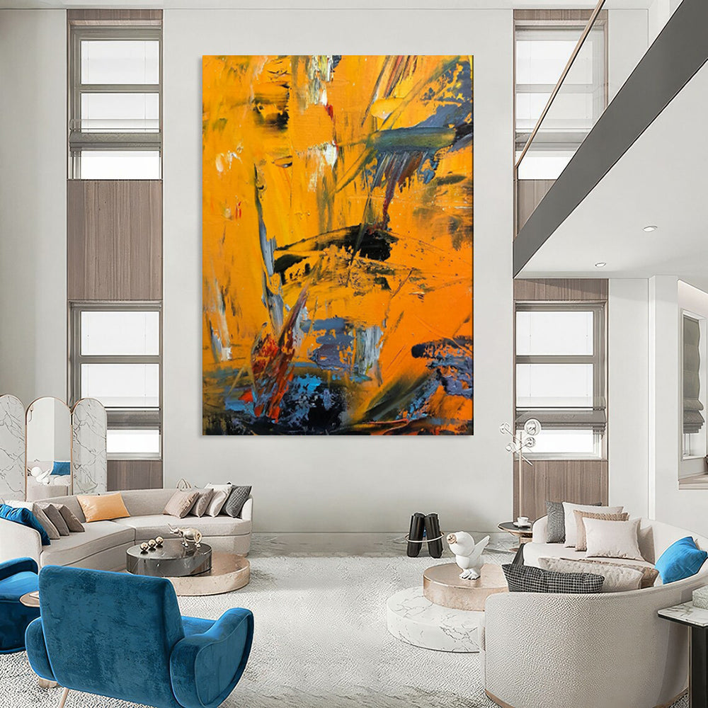 “Vibrant Orange - Blue Abstract” - Abstract Expressionist Painting On Canvas PT1966