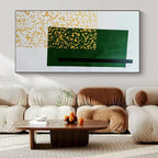 Green, Black, Yellow with Abstract Forms "Green Spark" Abstract Painting On Canvas PS1328