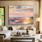 Vibrant Sunset Over Colorful Ocean Impressionist Seascape Painting On Canvas DKS112