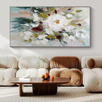 White, Pink, Green Flowers with Textured Petals "Colorful Textured Blooms" Impressionist Painting On Canvas PS1332