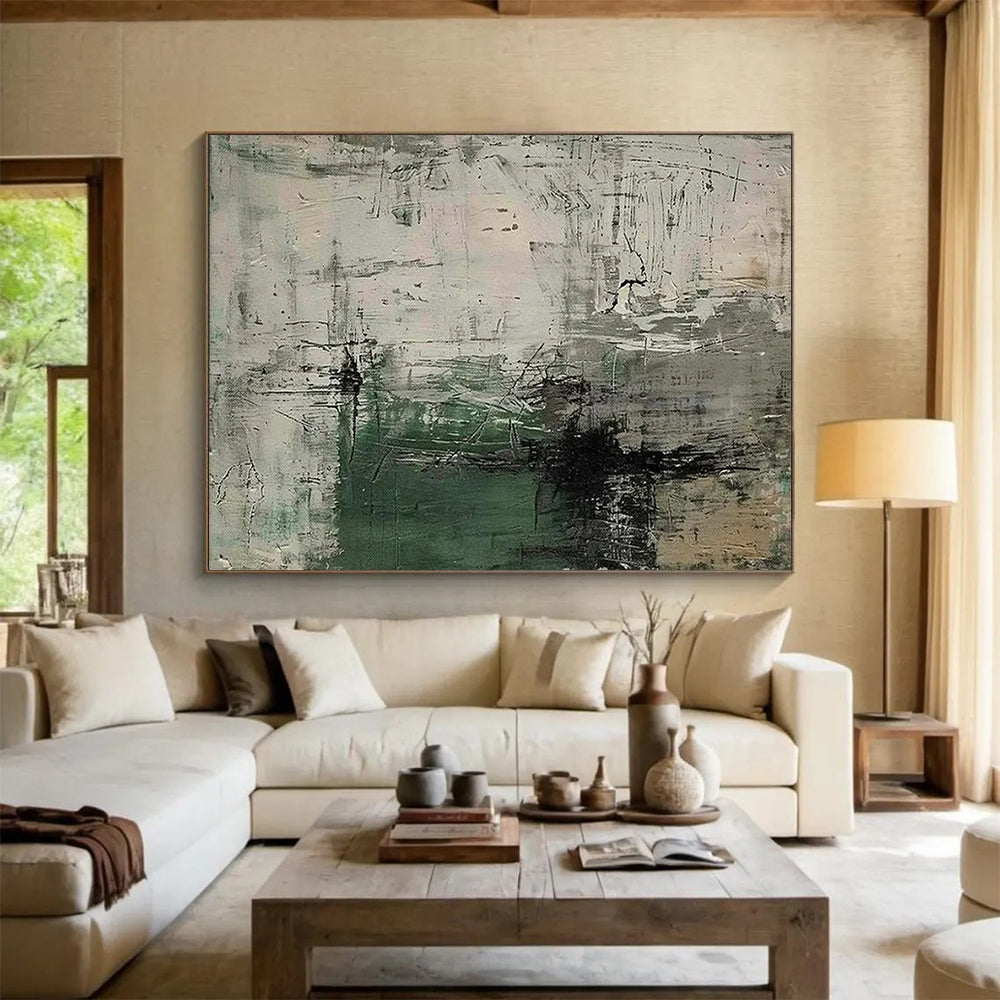 “Gray - Green Abstract Textures” - Industrial - Style Abstract Painting On Canvas PT1577