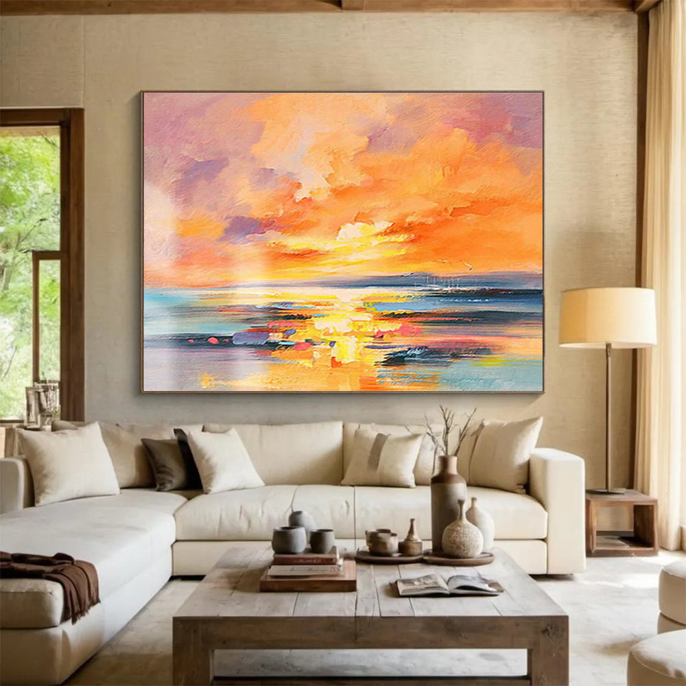 “Vibrant Sunset Seas” - Impressionistic Landscape Painting On Canvas DKS419