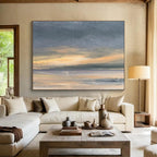 “Subtle Abstract Sunset in Gray, Orange & Neutrals” - Minimalist Seascape Painting On Canvas PT016