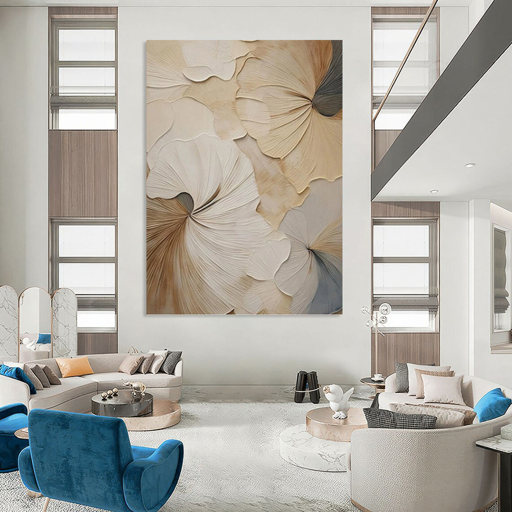 “Beige - Gray Floral Relief” - 3D - Inspired Floral Painting On Canvas PT1383