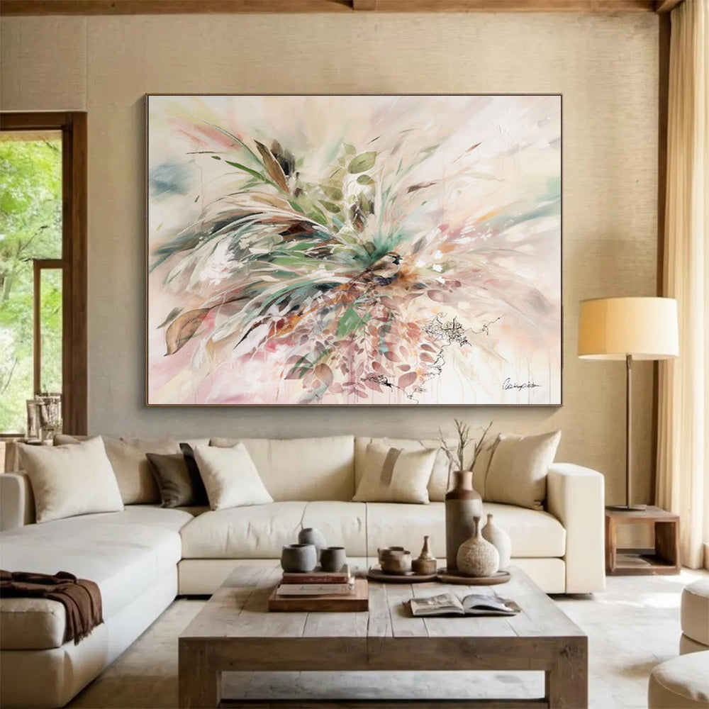 “Floral And Bird Abstract” - Floral Painting On Canvas DKS535