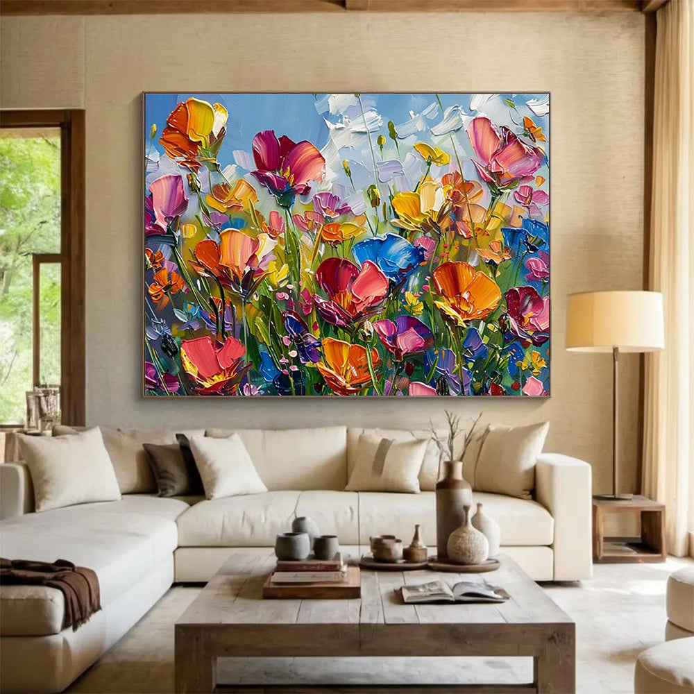 “Vibrant Flower Field” - Impasto Oil Painting On Canvas DKS797