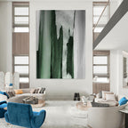 “Green - Grey Vertical Strokes” - Abstract Expressionist Painting On Canvas PT1216