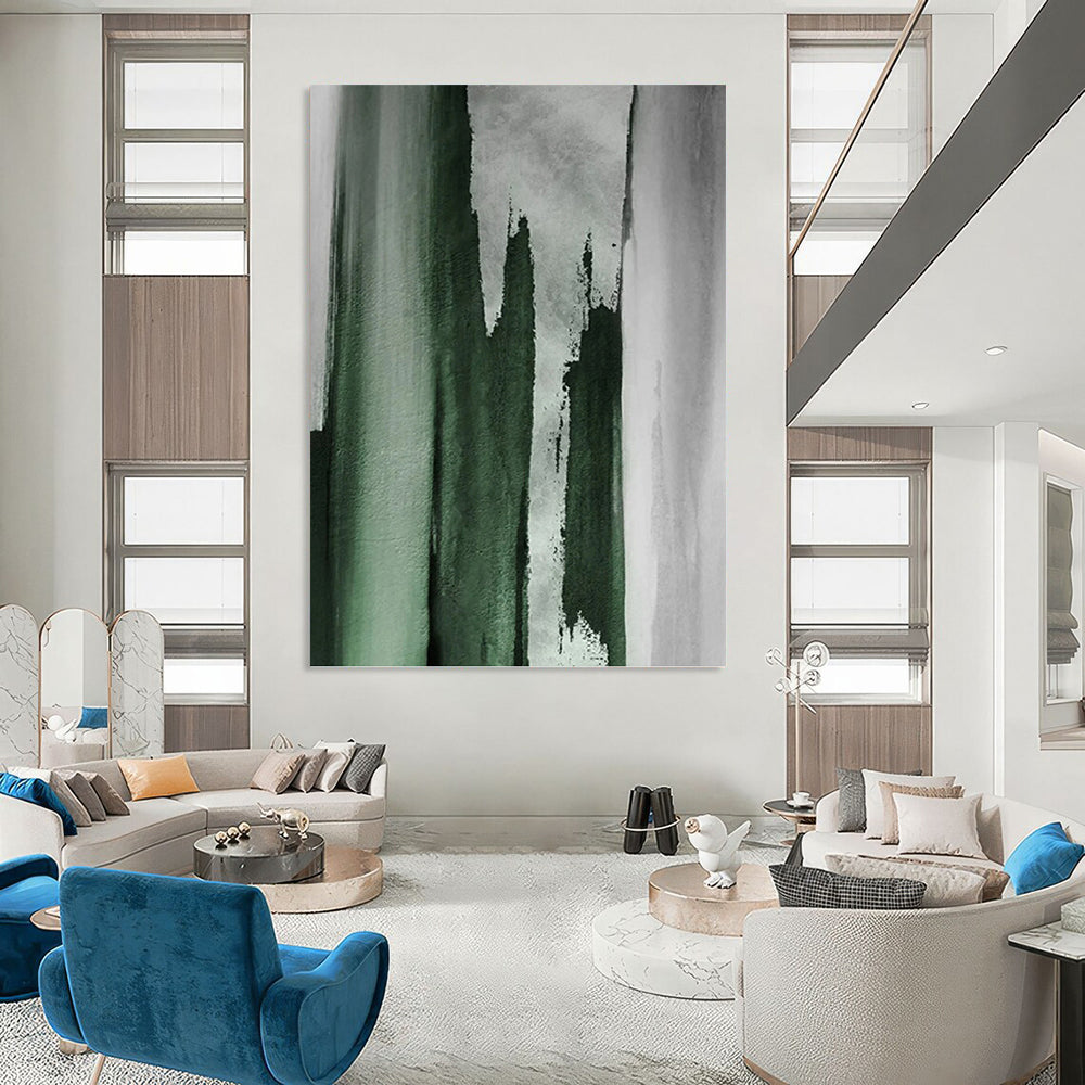 “Green - Grey Vertical Strokes” - Abstract Expressionist Painting On Canvas PT1216