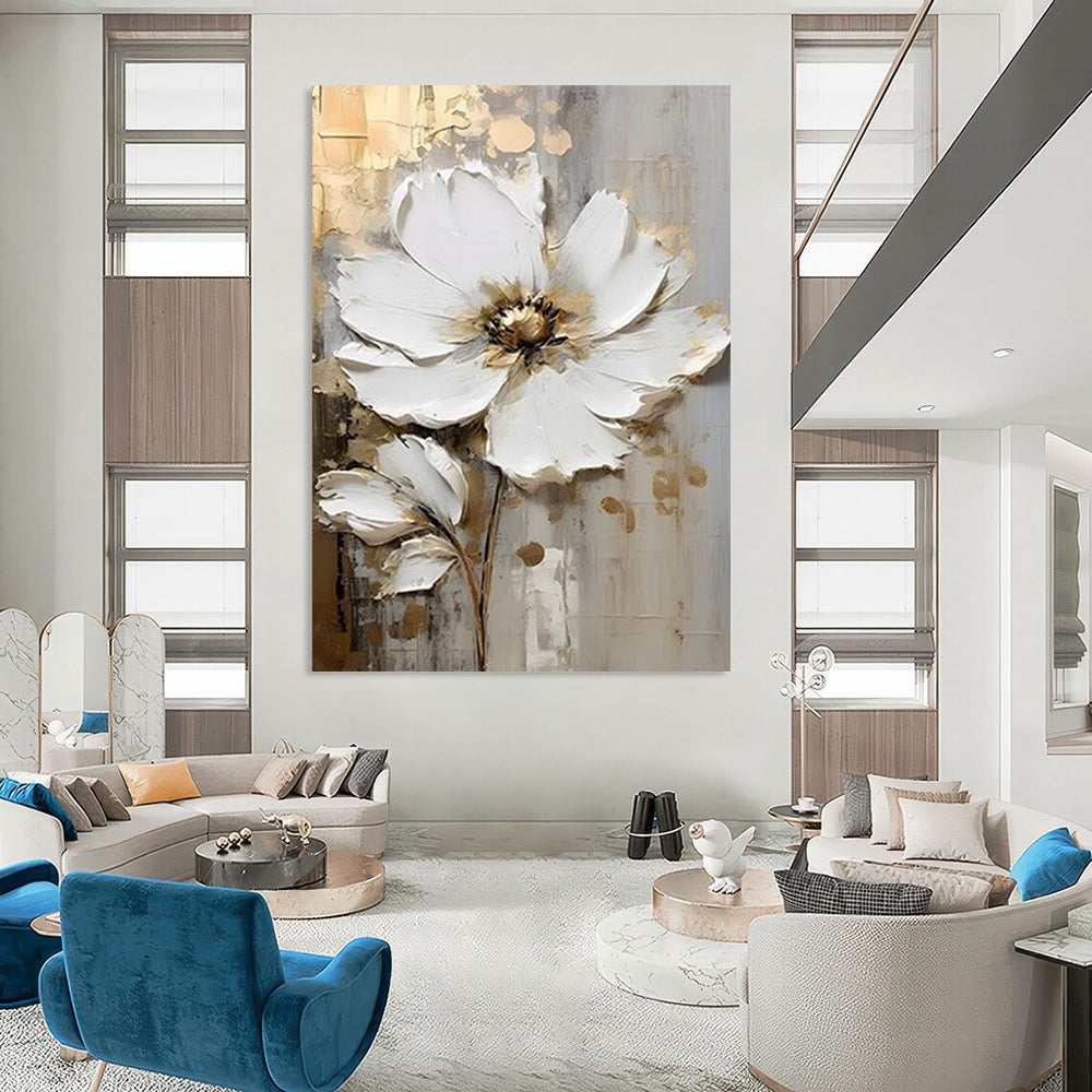 “Textured White Floral” - 3D Floral Abstract Painting On Canvas DS300