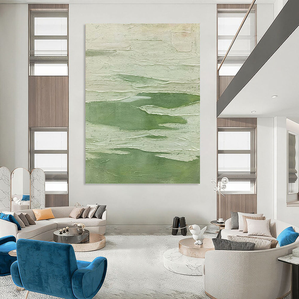 “Textured Green - White Impasto” - Impasto Abstract Painting On Canvas PT1227