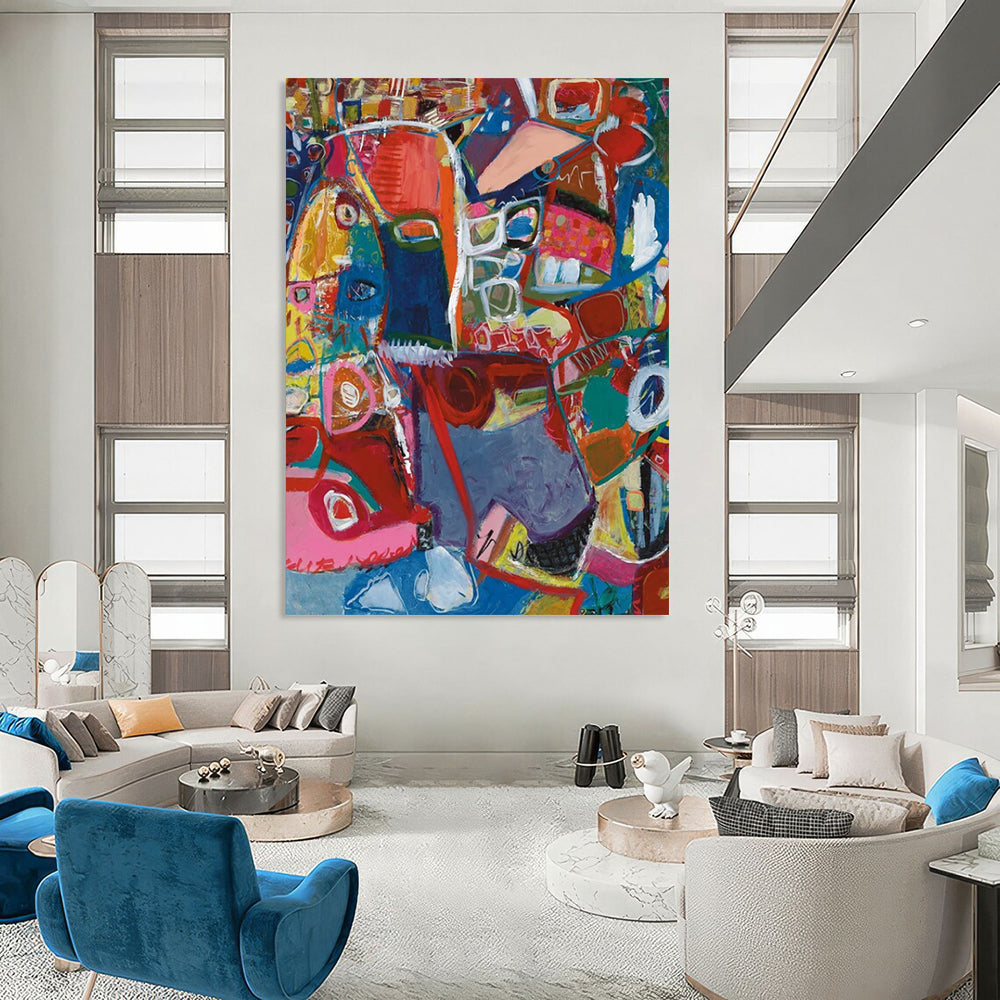 “Colorful Abstract Mosaic” - Lively Abstract Painting On Canvas DS297