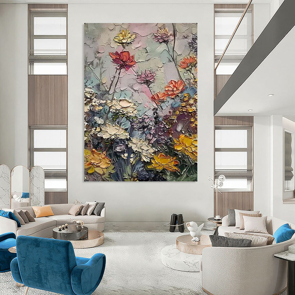 Pastel Floral Impasto, Post - Impressionistic, Painting On Canvas PT2142