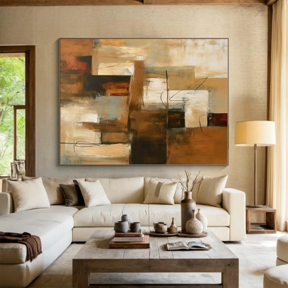 “Layered Abstract Composition” - Brown, Beige, Gray Abstract Layered Painting PS0600