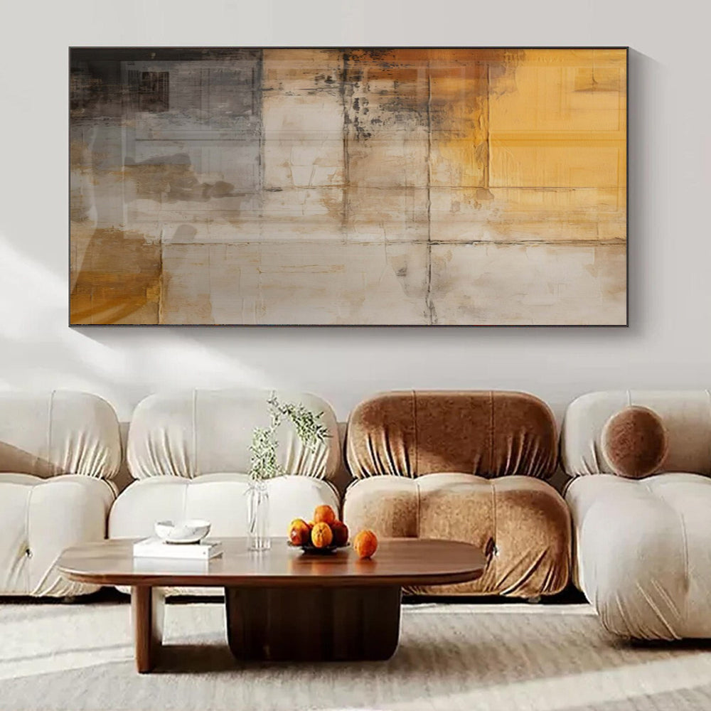 Warm Yellows, Grays, and Browns with Textured Layers "Vintage Wall Stories" Abstract Textured Painting On Canvas PS1055