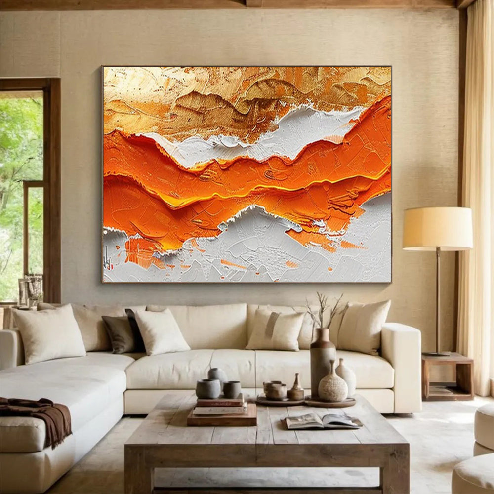 “Textured Orange - Gold Waves” - Abstract Landscape Painting On Canvas DKS464