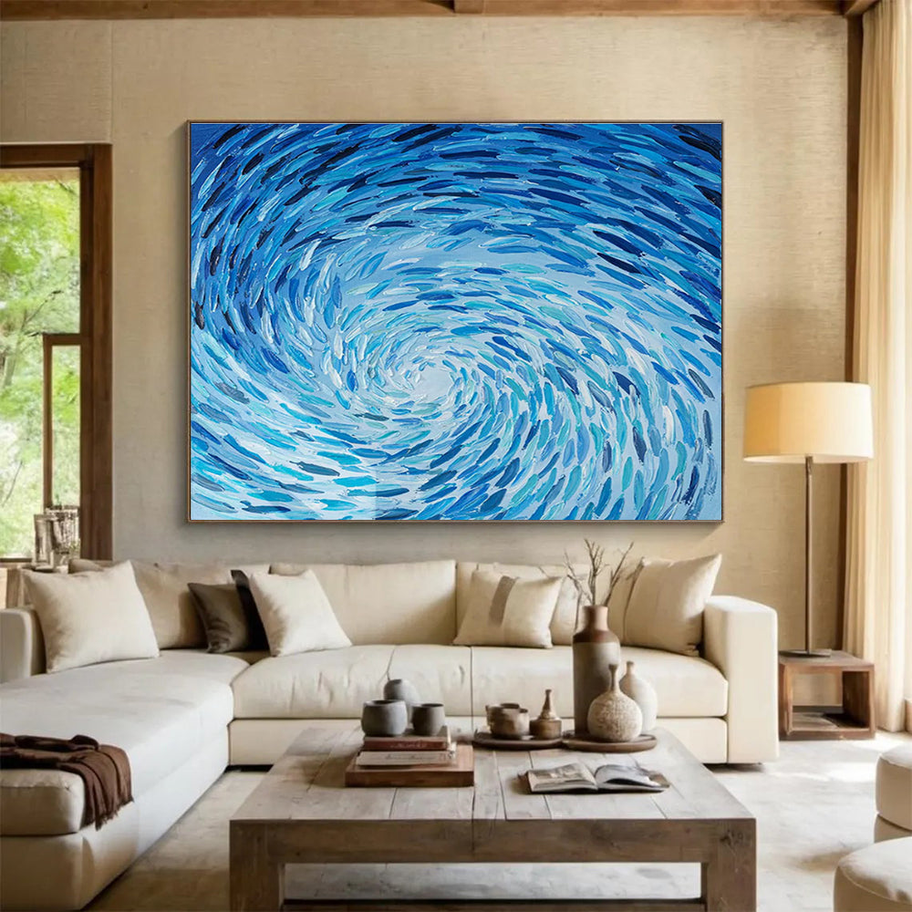 “Blue Swirl Abyss” - Blue Abstract, Impasto Oil Painting On Canvas DKS789