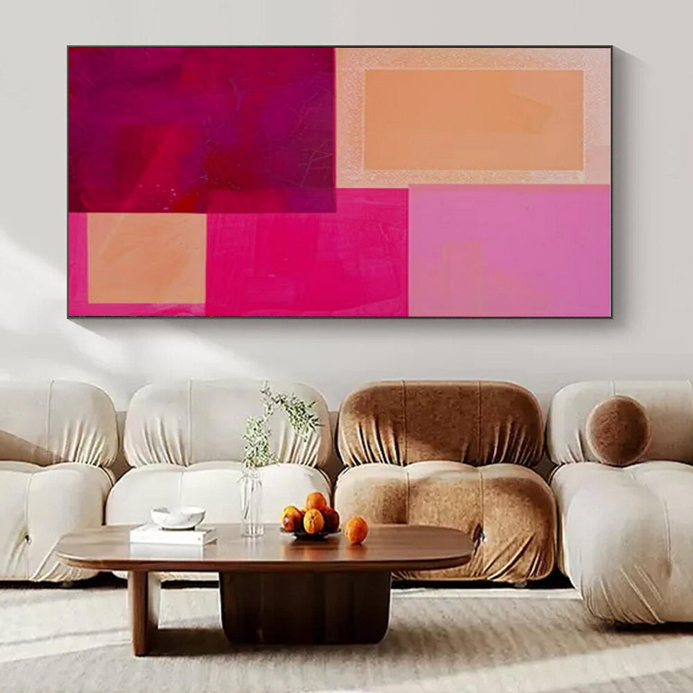 Orange, Pink, Peach with Overlapping Rectangles "Warm Layers" Abstract Painting On Canvas PS1480