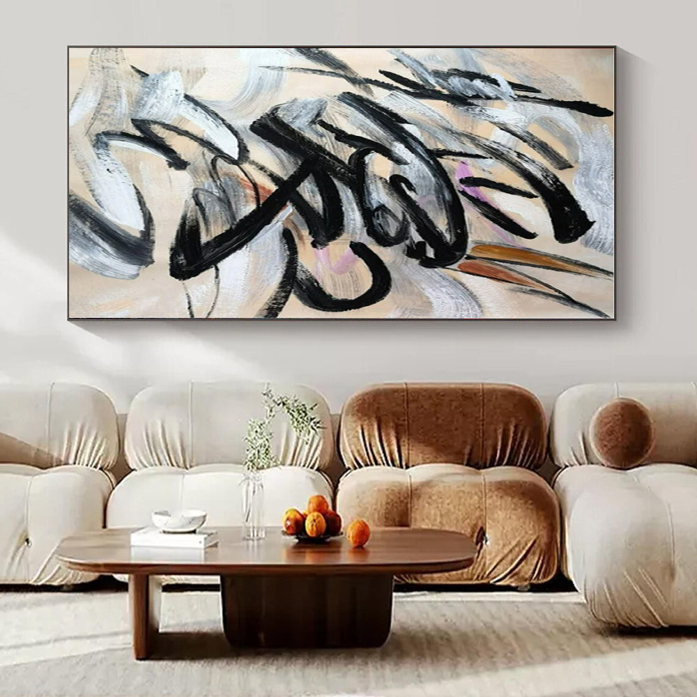 Black, Gray, White with Dynamic Brushstrokes "Dynamic Strokes" Abstract Painting On Canvas PS1325