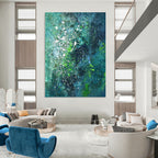 “Teal and Green Splatter Abstract” - Abstract Expressionist Painting On Canvas PT1029